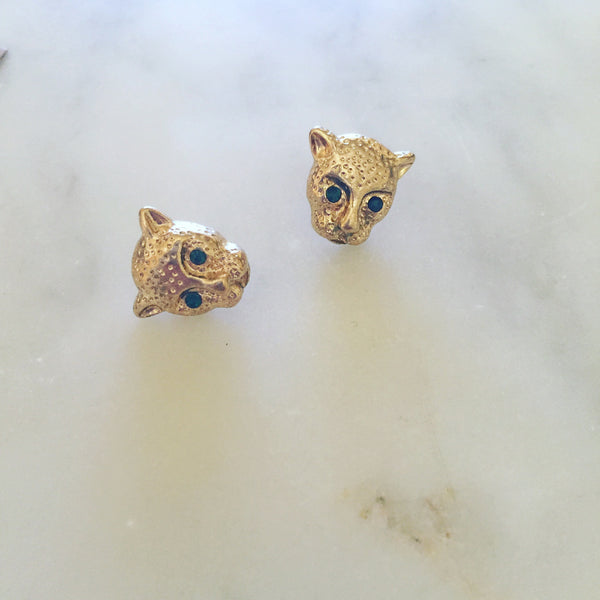 GREEN EYED PANTHER STUDS - Purple Lily