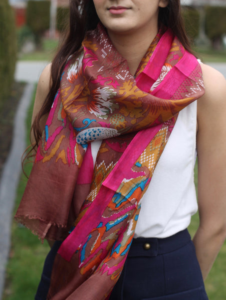 L'OISEAU SILK SCARF - Purple Lily