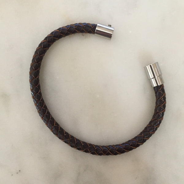 BRAIDED LEATHER BRACELET BROWN - Purple Lily