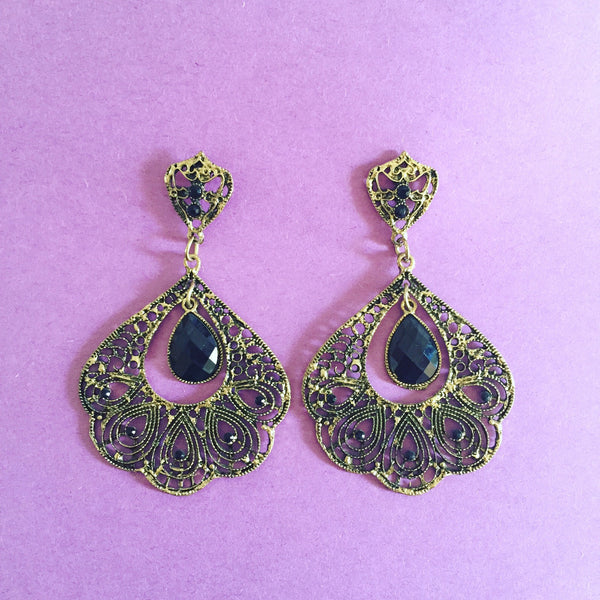 CARVED OVAL COPPER TEARDROPS - Purple Lily