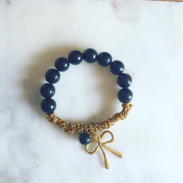 BLACK BEAD BOW BRACELET - Purple Lily