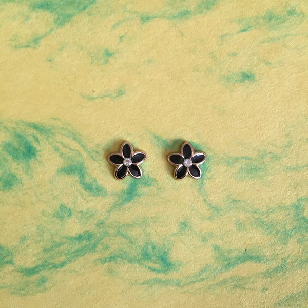 BLACK ENAMEL FLOWER STUDS - Purple Lily