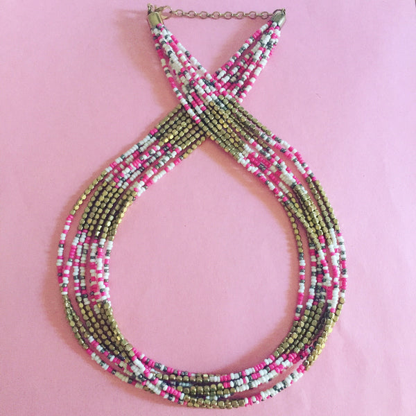 MULTICOLOUR LAYERED BEAD NECKLACE - Purple Lily